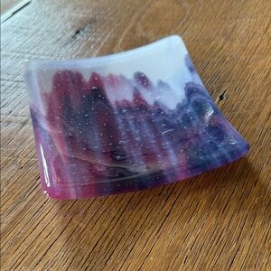 Fused Glass Cranberry and White Glass Dish